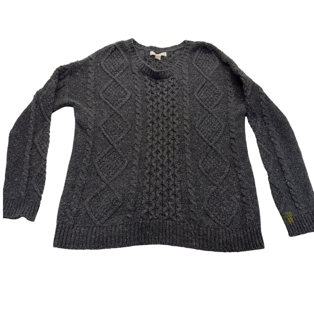 Treasure & Bond Sweater Womens L Gray Cable Knit Pullover Donegal Fleck Crewneck